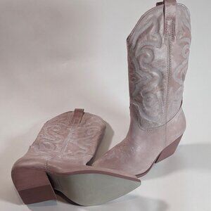 Steve Madden West Pink Leather Pull On Pointed Toe Block Heel Western, Size 8.5)